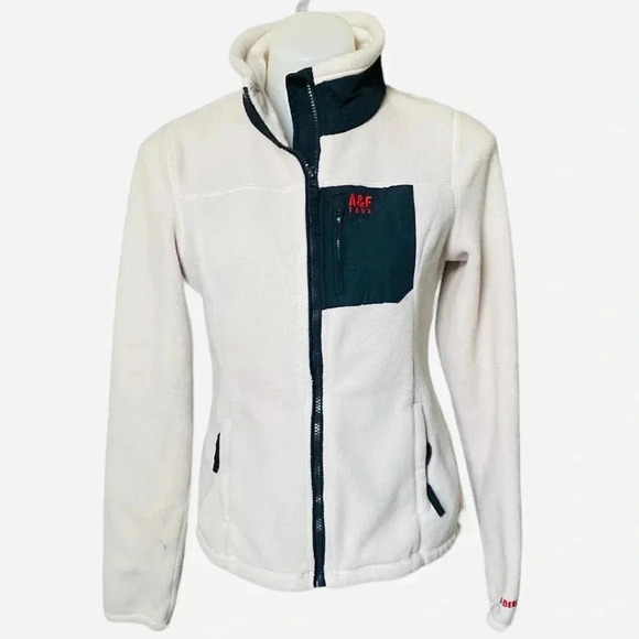 ABERCROMBIE & FITCH | Women’s Fleece Zip-up Cream Jacket Size M - Picture 1 of 9